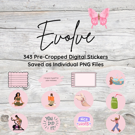 Evolve Aesthetic DIGITAL STICKERS | Digital Planner Stickers | Pre-cropped Digital Stickers | Affirmation and Gratitude Stickers | Manifestation Stickers